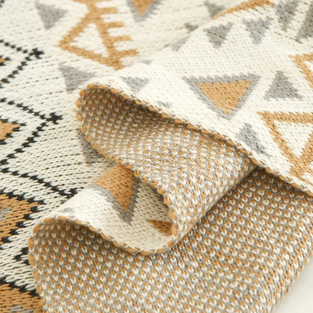 Retro Navajo Style Thick Knitted Throw Blanket - Geometric Sofa & Bedspread - Image 4
