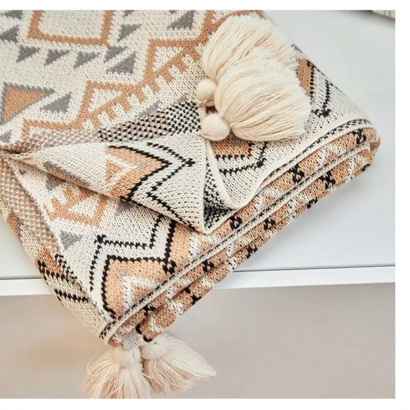 Retro Navajo Style Thick Knitted Throw Blanket - Geometric Sofa & Bedspread - Image 5