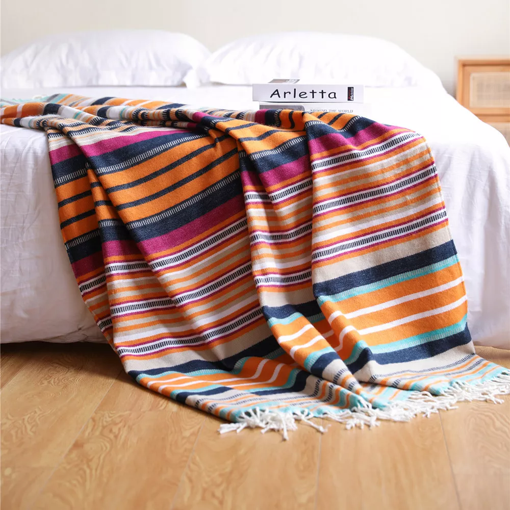 Colorful Bohemian Striped Throw Blanket - Soft, Comfy, Versatile for Summer - Image 4