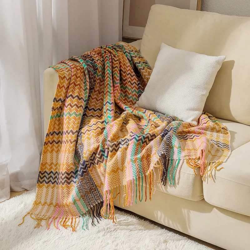 Ethnic Style Woven Sofa Blanket with Wavy Tassels - Cozy Shawl Throw Blanket for Home and Outdoor Use - Image 5