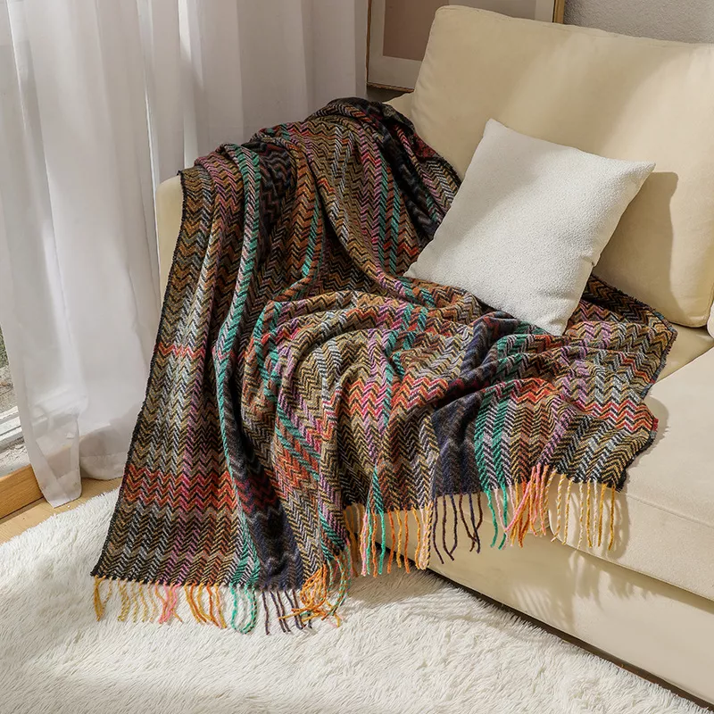 Ethnic Style Woven Sofa Blanket with Wavy Tassels - Cozy Shawl Throw Blanket for Home and Outdoor Use - Image 6
