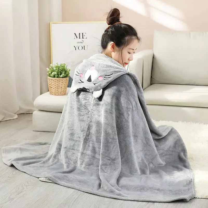 Cozy Cartoon Hooded Blanket - Wearable Coral Velvet Throw for Adults & Kids - Image 3