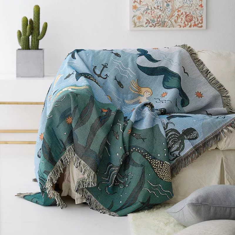 Nordic Style Mermaid Pattern Throw Blanket