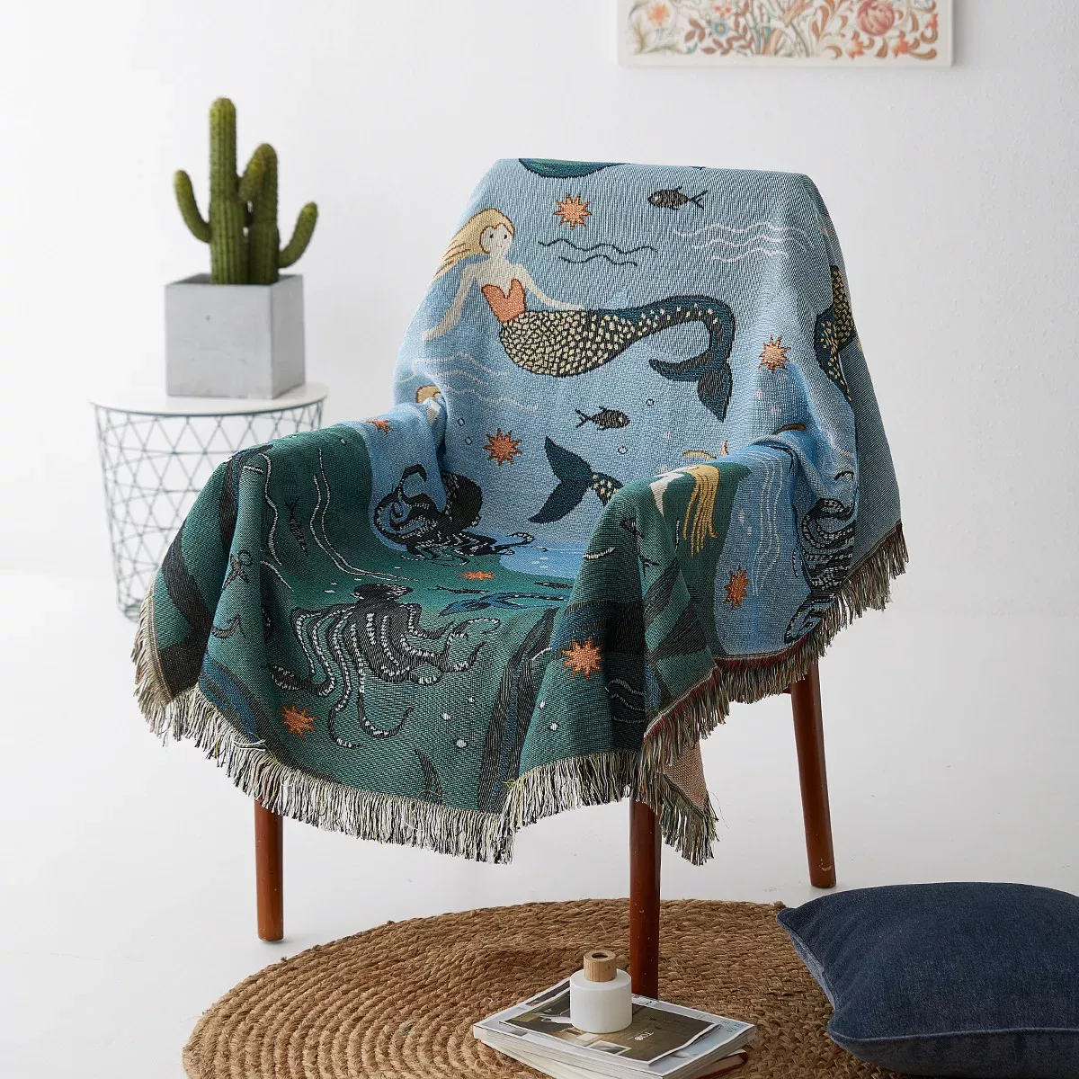 Nordic Style Mermaid Pattern Throw Blanket - Image 3