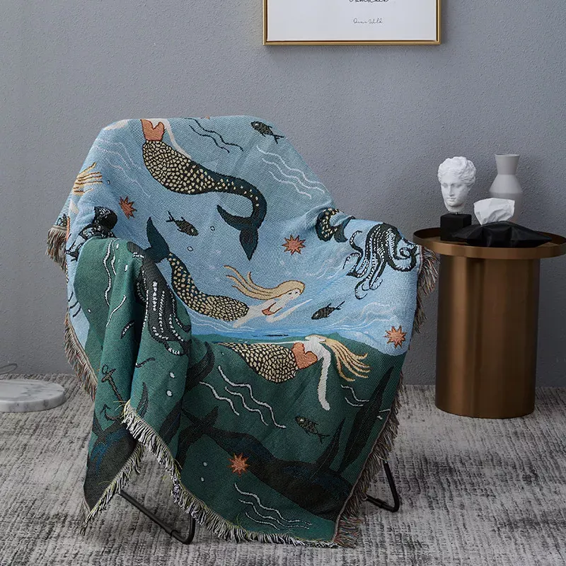 Nordic Style Mermaid Pattern Throw Blanket - Image 5