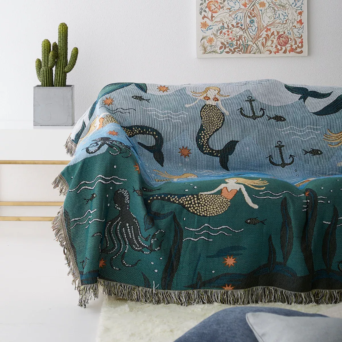 Nordic Style Mermaid Pattern Throw Blanket - Image 4