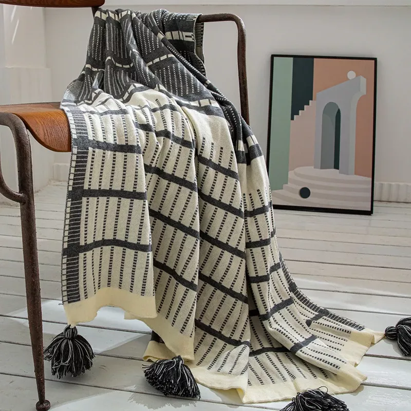 Sofa Knit Throw Blanket with Tassels