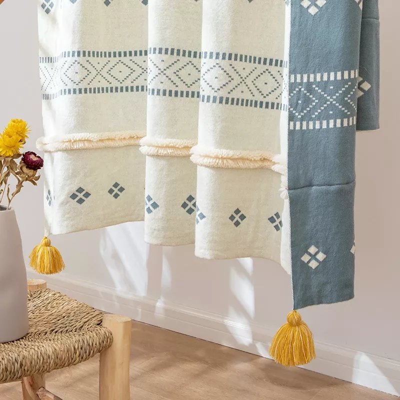 Cozy Cotton Knit Throw Blanket with Tassels - Image 3