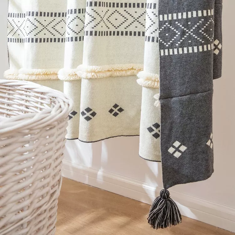 Cozy Cotton Knit Throw Blanket with Tassels - Image 4
