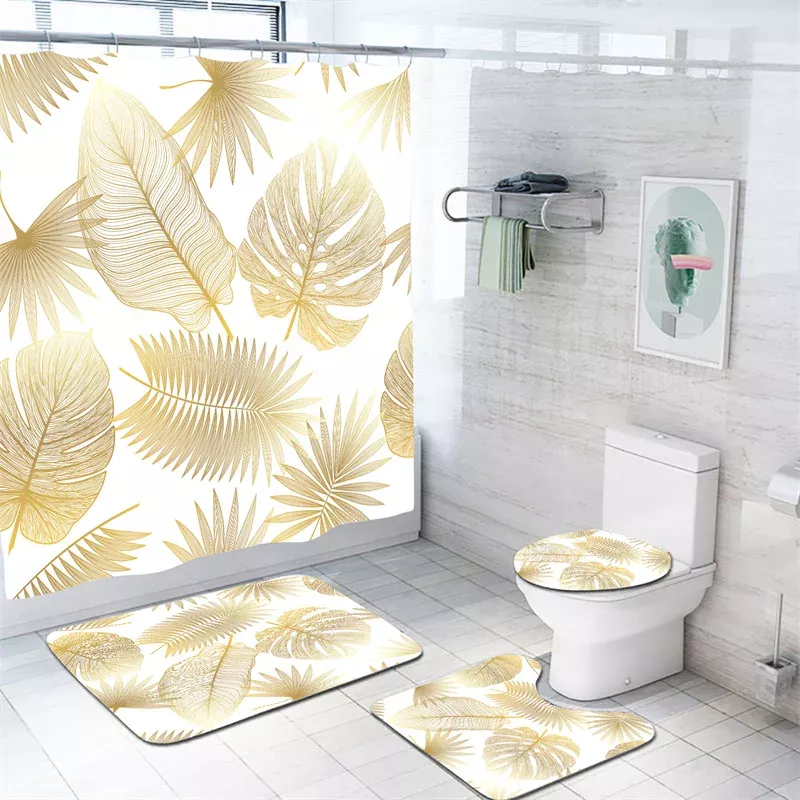 Elegant Tropical Leaf Shower Curtain Set - Image 3