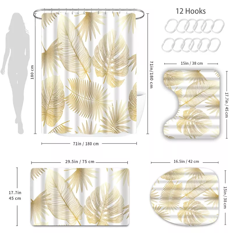 Elegant Tropical Leaf Shower Curtain Set - Image 7