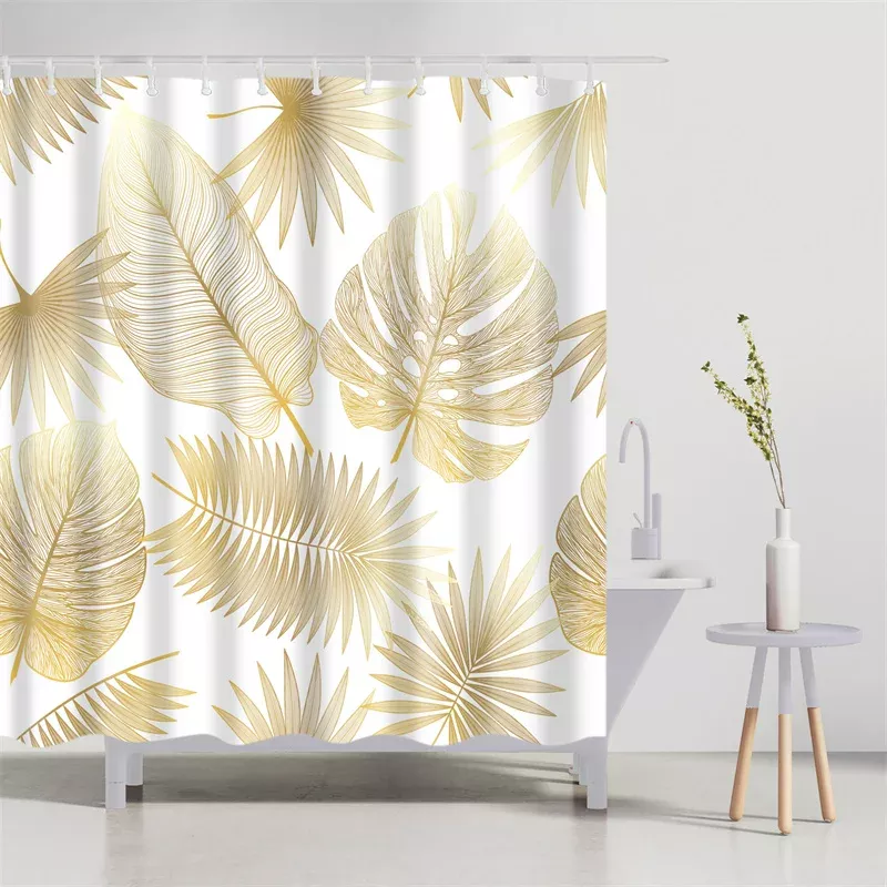 Elegant Tropical Leaf Shower Curtain Set - Image 2