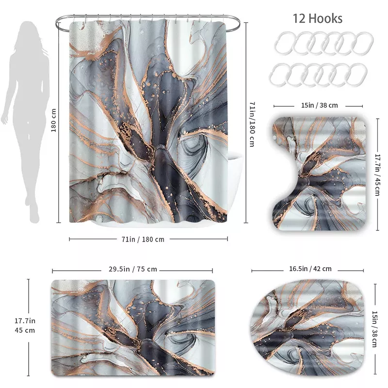 4-Piece Marble Crackle Pattern Shower Curtain Set - Image 7