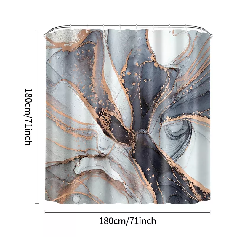 4-Piece Marble Crackle Pattern Shower Curtain Set - Image 6