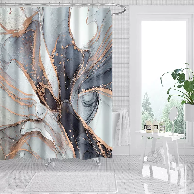 4-Piece Marble Crackle Pattern Shower Curtain Set - Image 5