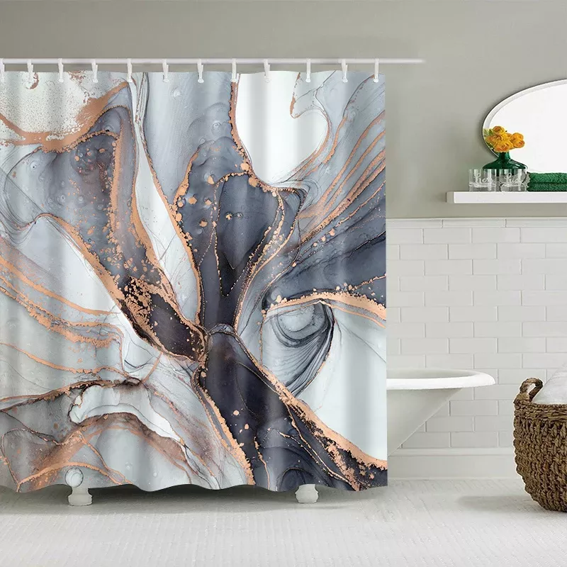 4-Piece Marble Crackle Pattern Shower Curtain Set - Image 4