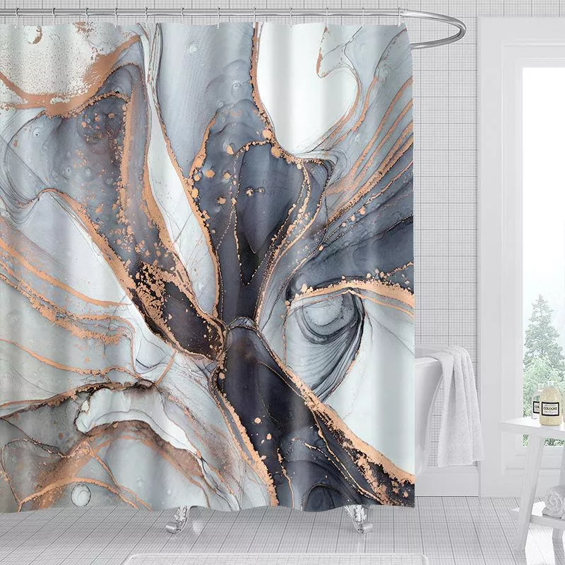 4-Piece Marble Crackle Pattern Shower Curtain Set
