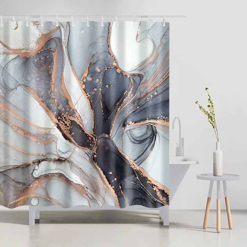 4-Piece Marble Crackle Pattern Shower Curtain Set - Image 2