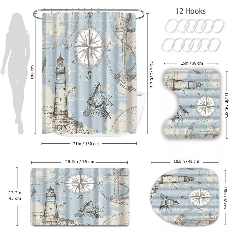 Vintage Nautical Sailing Shower Curtain Set - Image 7
