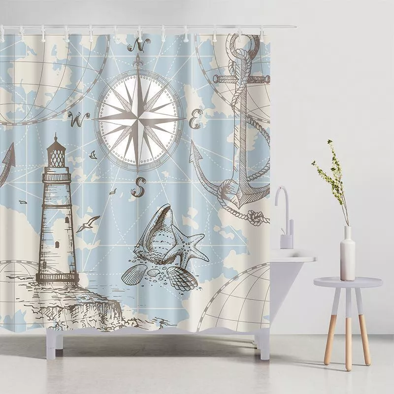 Vintage Nautical Sailing Shower Curtain Set