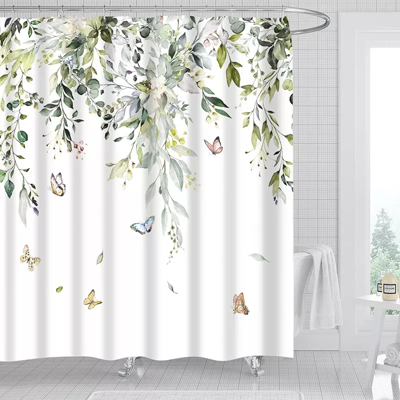 Leaf Pattern Shower Curtain Set - Image 4