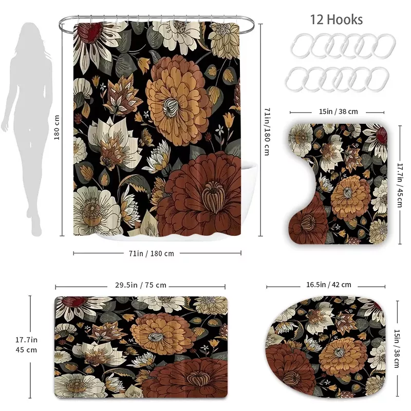 Vintage Boho Floral Shower Curtain Set - Image 7