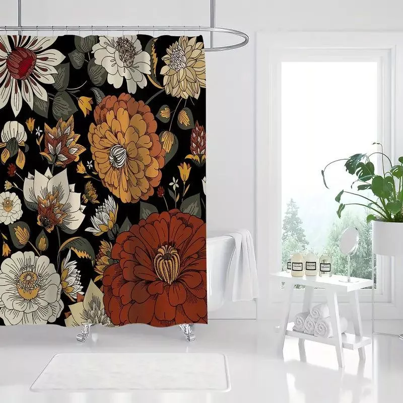 Vintage Boho Floral Shower Curtain Set