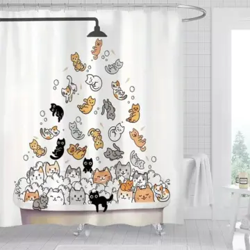 Charming Cat Print Shower Curtain Set