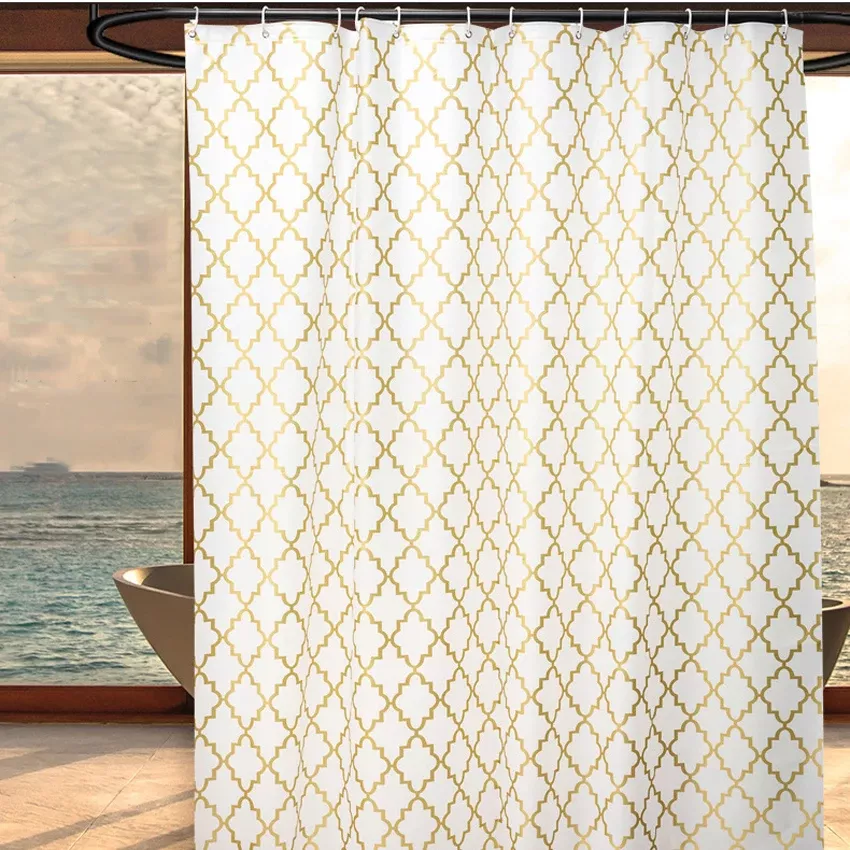 Waterproof Geometric Shower Curtain with Quick-Dry Fabric and Hooks - Image 4