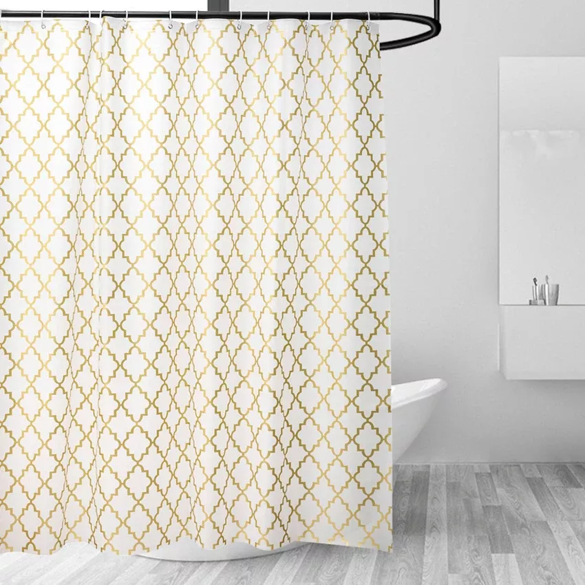 Waterproof Geometric Shower Curtain with Quick-Dry Fabric and Hooks - Image 3