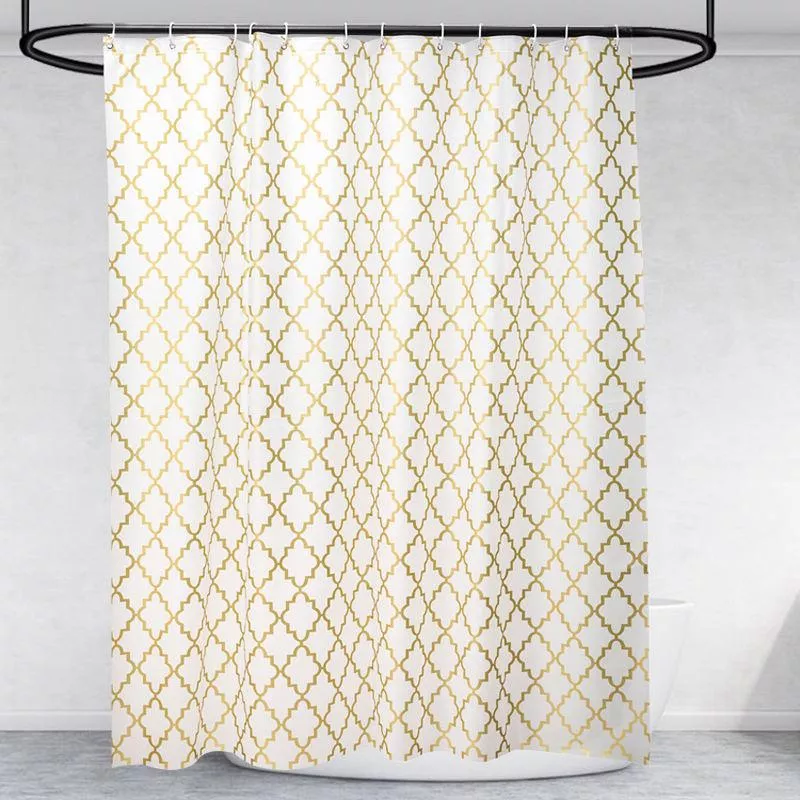 Waterproof Geometric Shower Curtain with Quick-Dry Fabric and Hooks