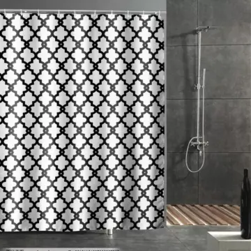 Geometric Black and White Waterproof Shower Curtain with Hooks