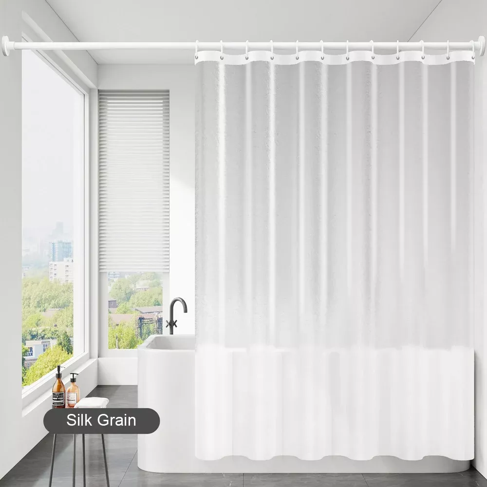 Silk Grain Waterproof PEVA Shower Curtain with Translucent Design - Image 2