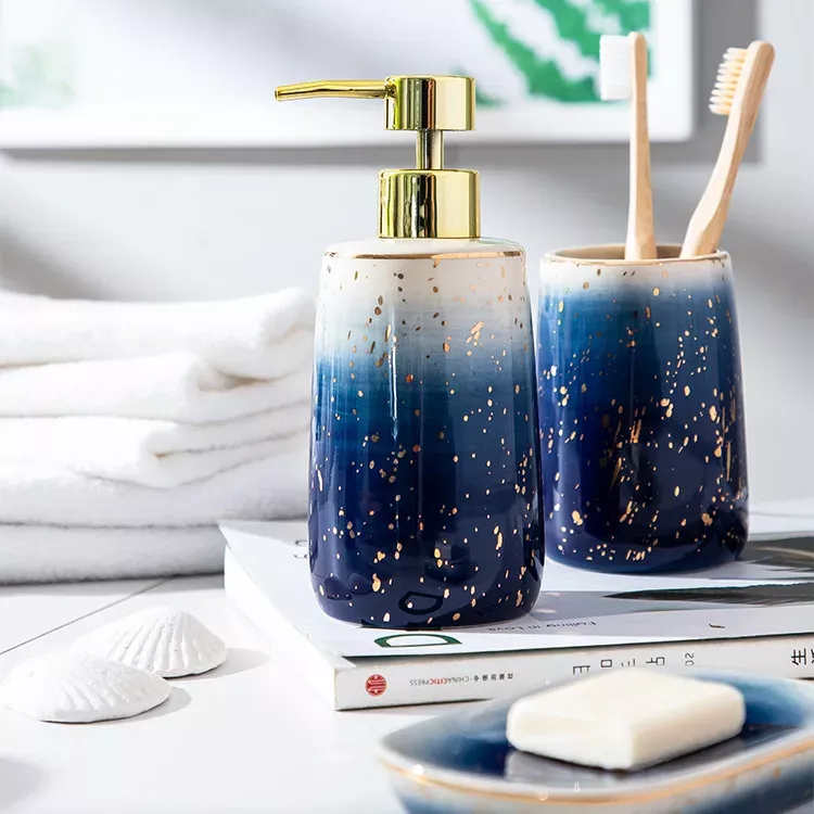 Elegant Blue Starry Sky Ceramic Bathroom Set - Image 3