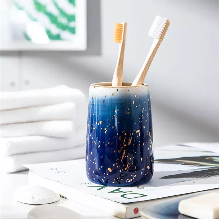 Elegant Blue Starry Sky Ceramic Bathroom Set - Image 6