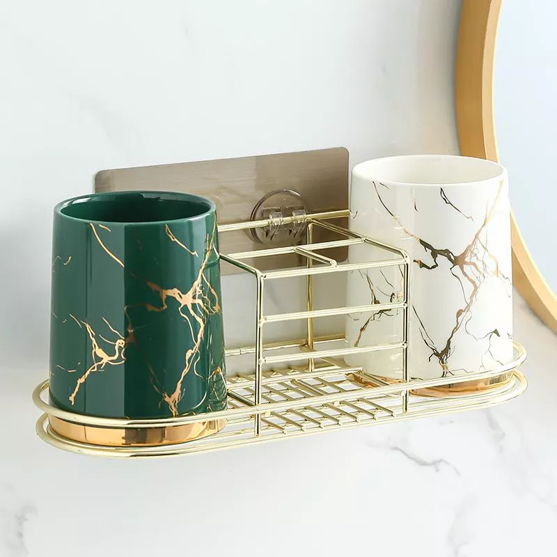 Elegant Marble Ceramic Bathroom Cup Set