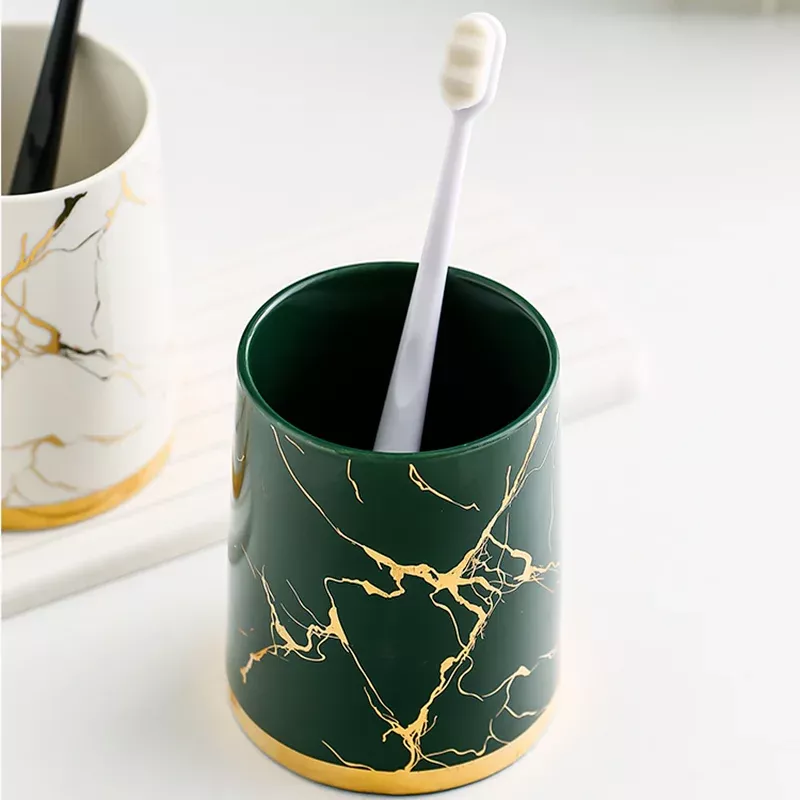 Elegant Marble Ceramic Bathroom Cup Set - Image 4