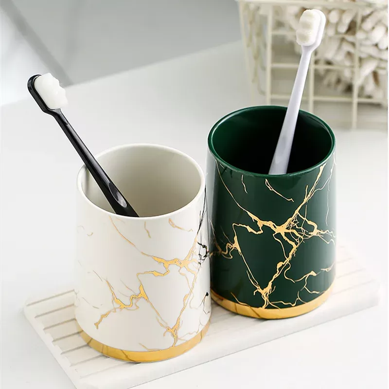 Elegant Marble Ceramic Bathroom Cup Set - Image 5