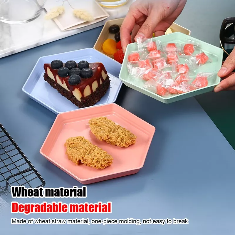 Eco-Friendly Hexagonal Wheat Straw Dessert Plate - Image 3