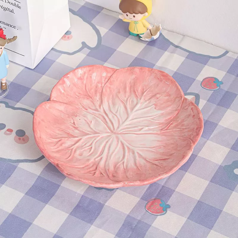 Japanese Pink & Green Rabbit Ceramic Cabbage Bowl - Image 7