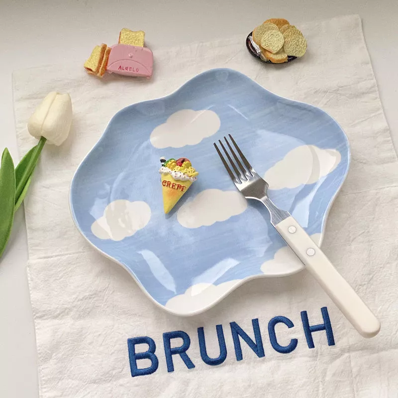 Hand-Painted Blue Sky & Clouds Ceramic Plate - Image 4