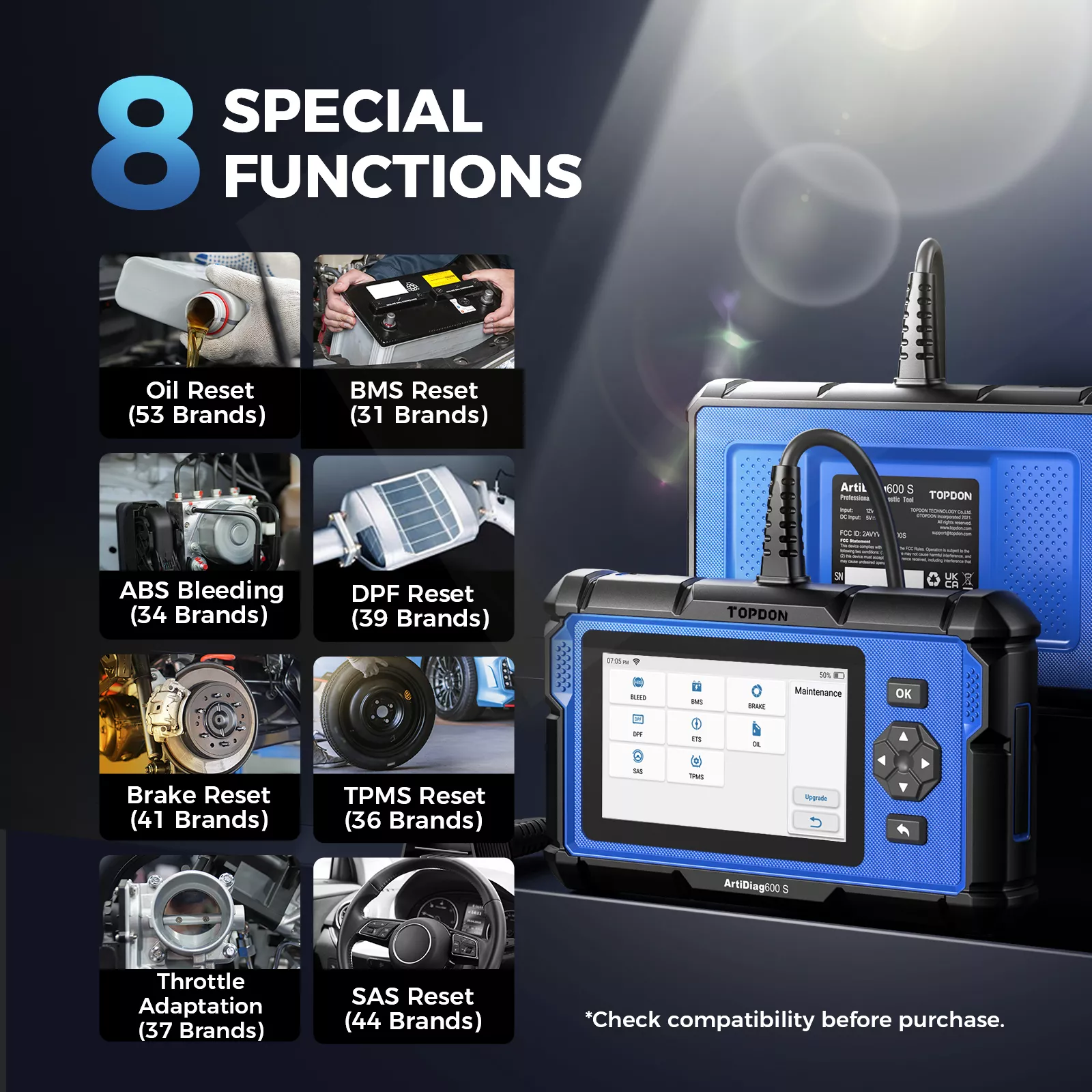 Automotive Diagnostic Tool OBD2 Scanner with ABS/SRS/Oil Reset, DPF/TPMS/Throttle Diagnostics - Image 3
