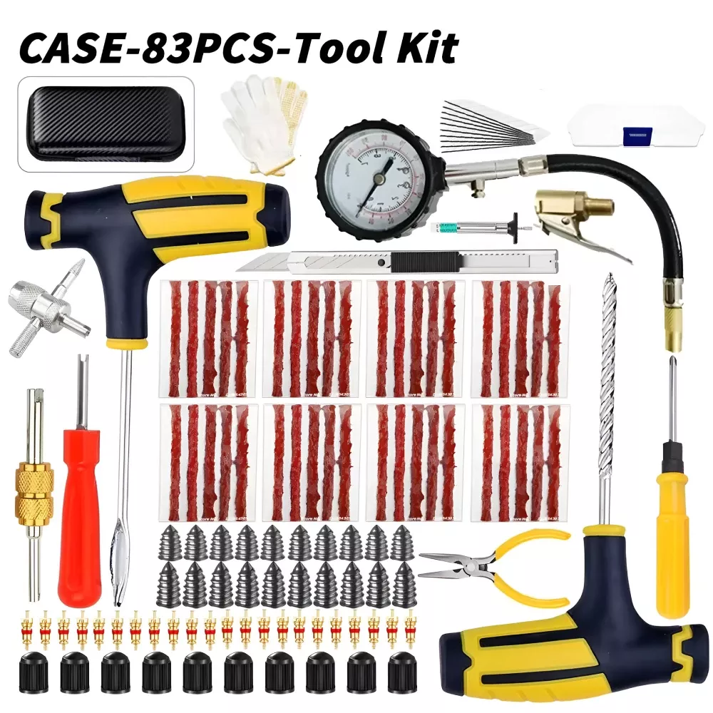 Professional Car Tire Repair Kit with Plug Tools and Tubeless Puncture Repair - Image 2