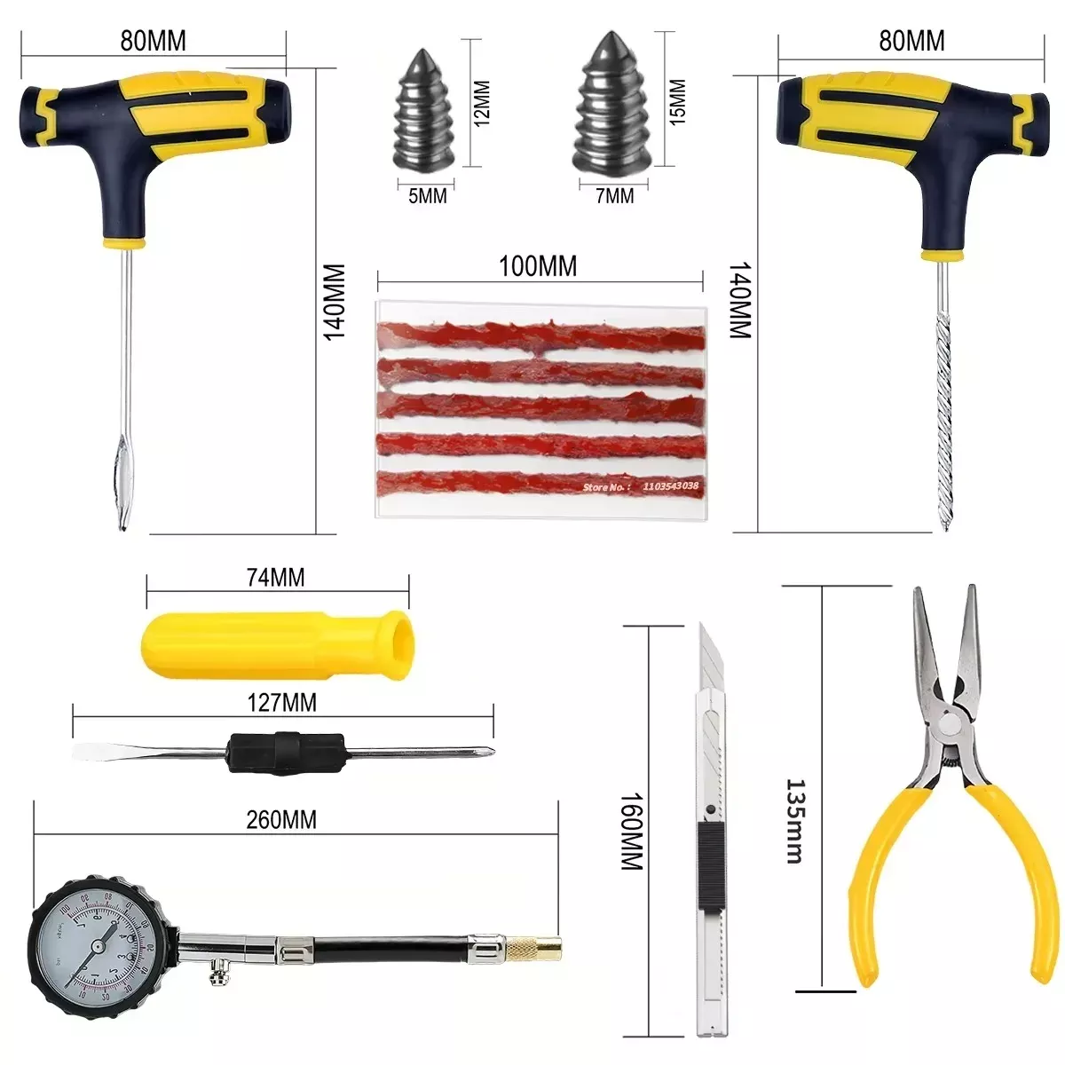 Professional Car Tire Repair Kit with Plug Tools and Tubeless Puncture Repair - Image 4