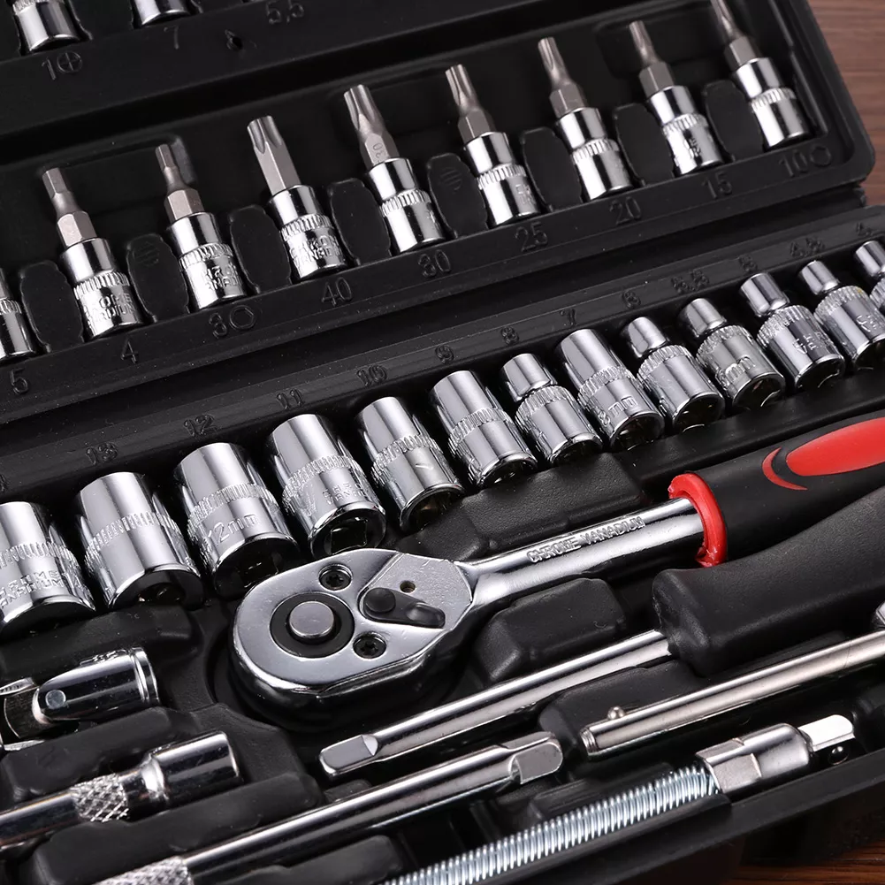 46-Piece 1/4 Inch Drive Ratchet Wrench and Socket Set with Extension Bar - Image 4