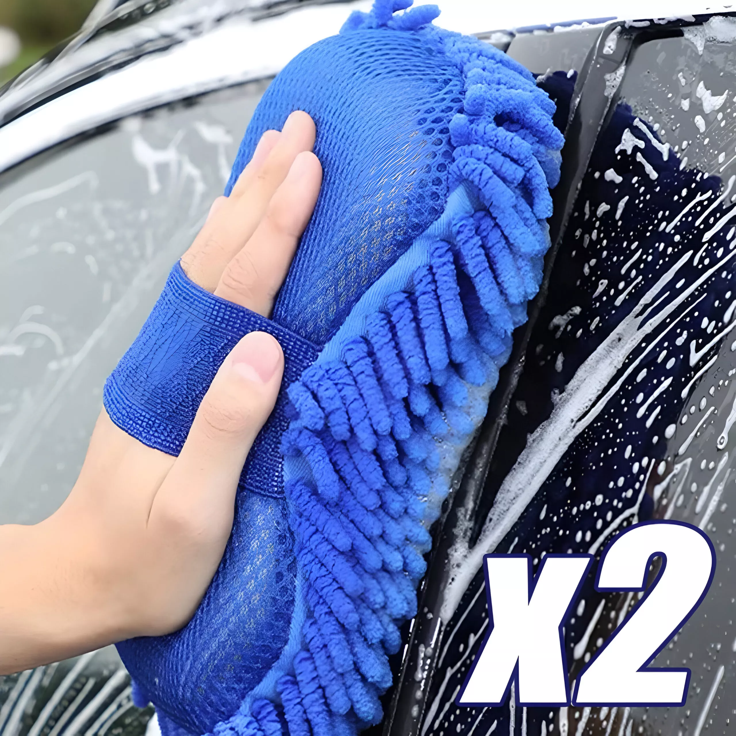2Pcs Microfiber Car Cleaning Sponge & Brush Set - Image 2