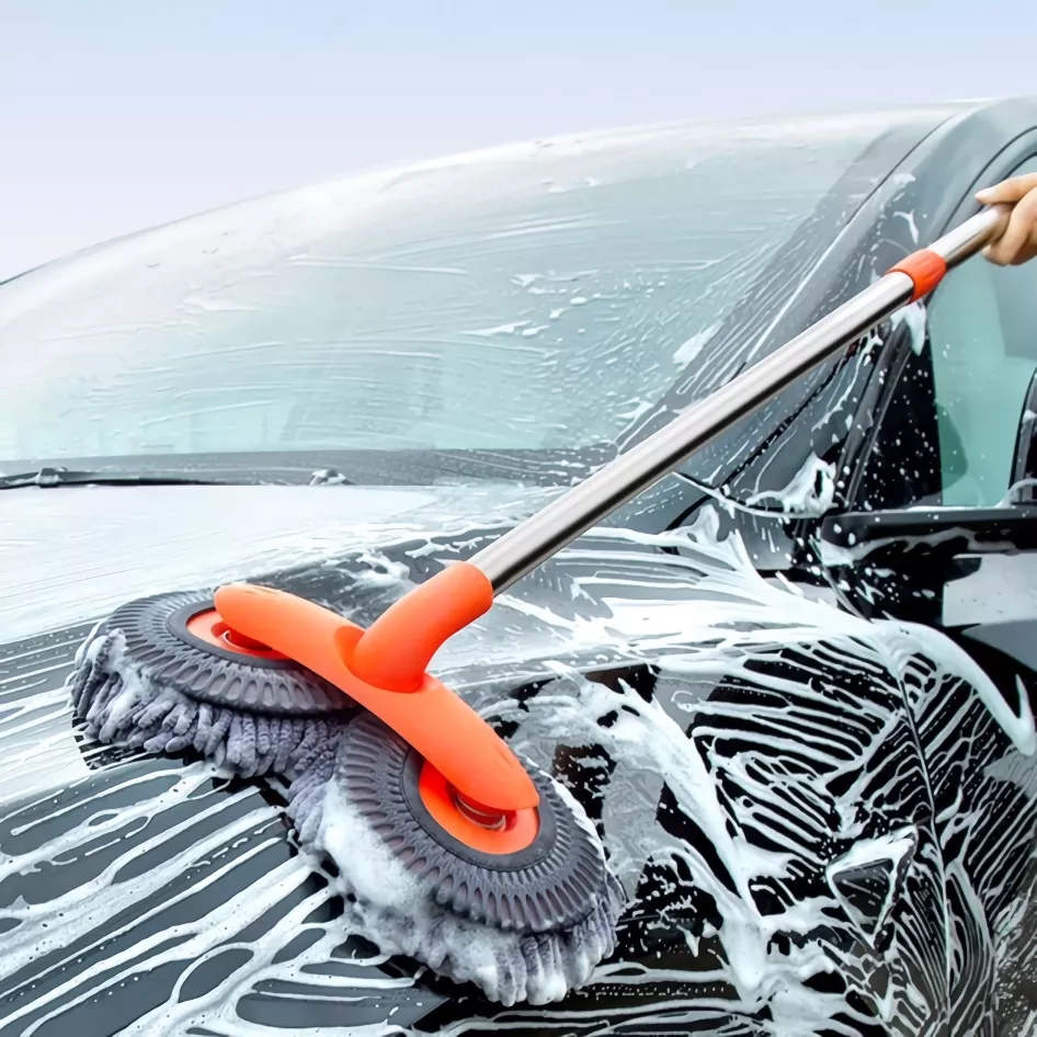 3-Section Telescopic Car Wash Mop with Double Brush Head for Roof & Windows - Image 2