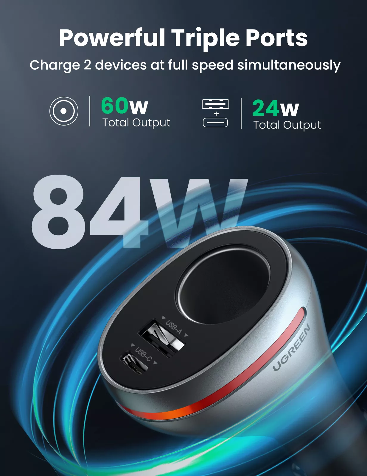 84W USB Car Charger with Quick Charge QC PD 4.0 & 3.0 for Fast Charging - Image 2