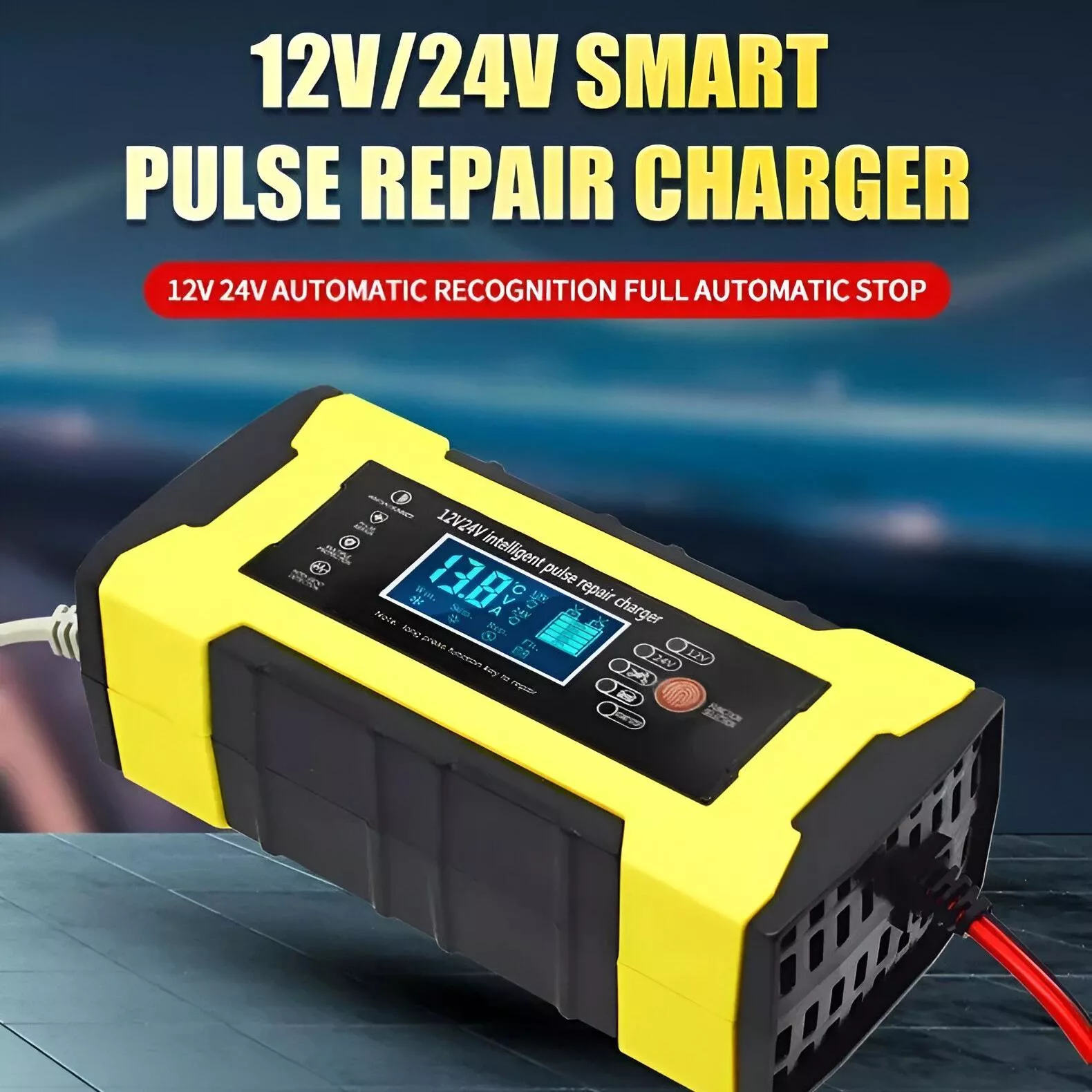 12V/24V Smart Battery Charger - 10A/5A Fast Charger with LCD Display & Pulse Repair - Image 4