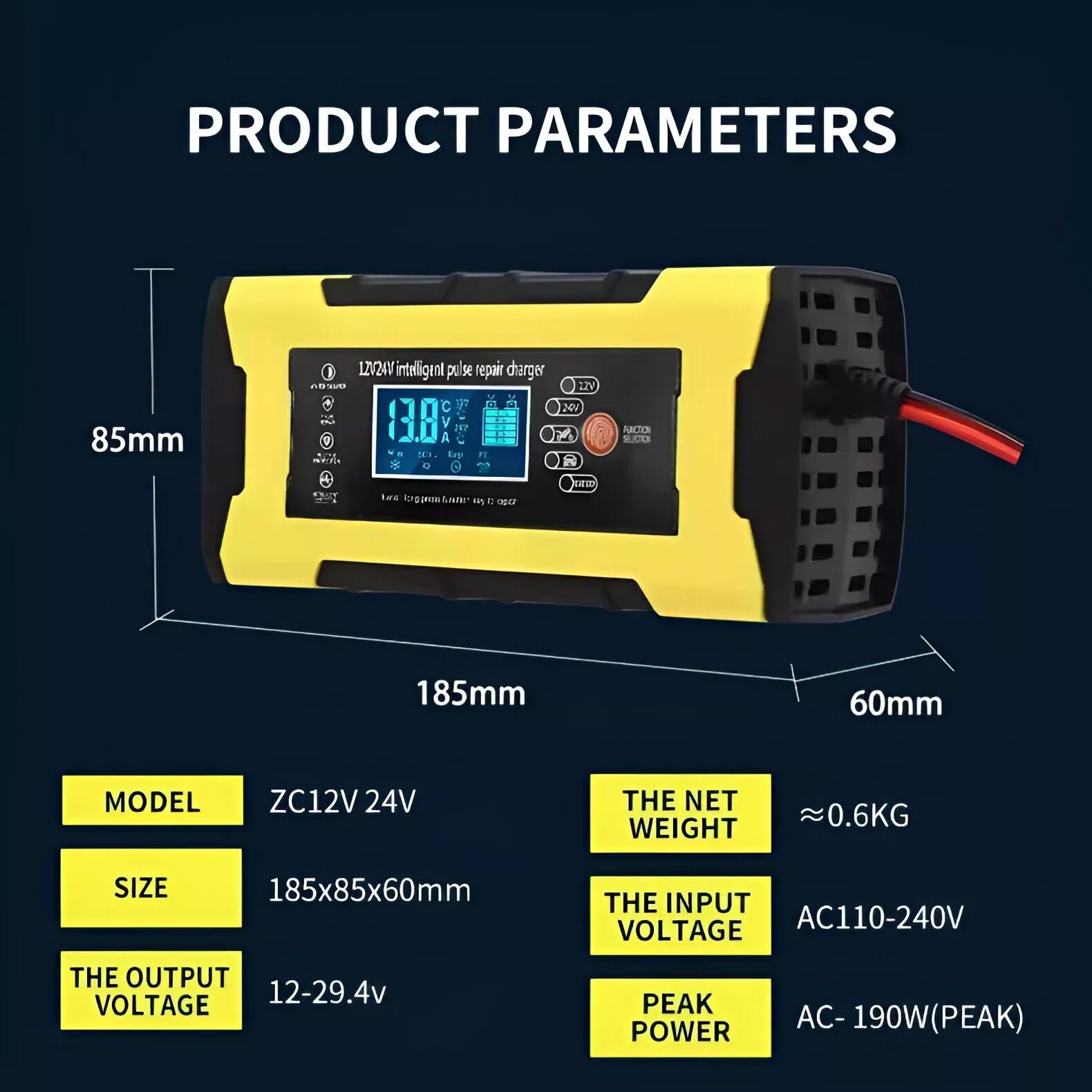 12V/24V Smart Battery Charger - 10A/5A Fast Charger with LCD Display & Pulse Repair - Image 7